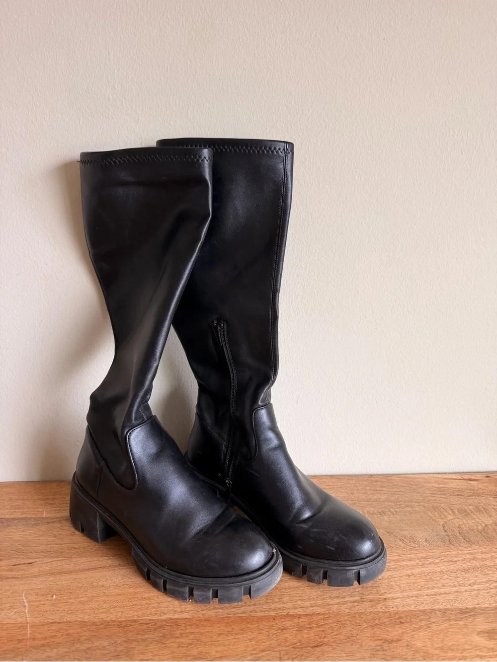 Steve Madden Black Knee-High Lug Sole Boot